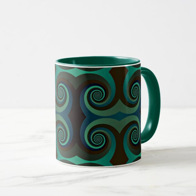 Caneca Deco de arte clássica preto e verde (Frente Esquerda)