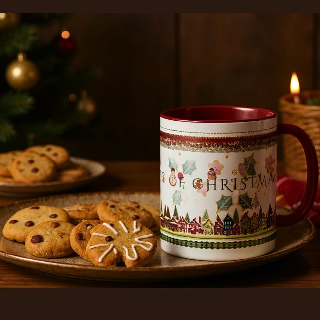 Caneca Decoração Clássica de Natal Festiva Alegre (Criador carregado)