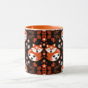 Caneca Decoração de Impressão de Raposa de Arte Folclóric