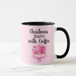 Caneca Decoração de Natal Ornamentação Rosa Manhã de Nata