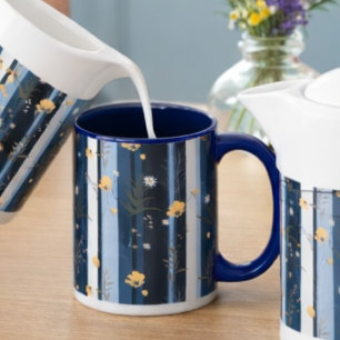 Caneca Decoração Moderna de Casa Boho Wildflower Navy Lis
