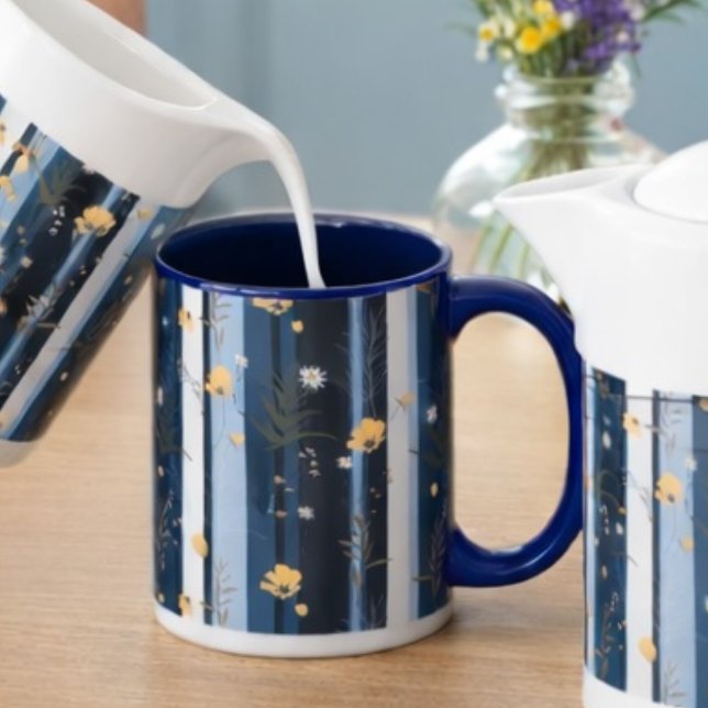 Caneca Decoração Moderna de Casa Boho Wildflower Navy Lis (Criador carregado)