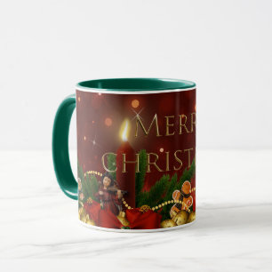 Caneca Decorações Clássicas do Natal Vermelho e Dourad