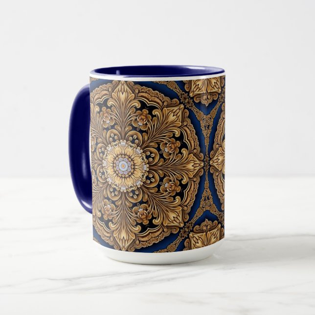 Caneca Decorativa Azul Dourada (Frente Esquerda)