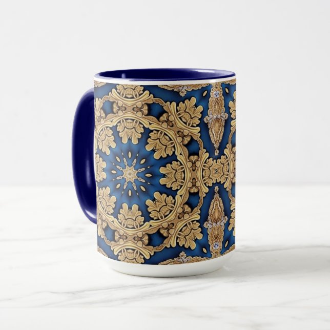 Caneca Decorativa Azul Dourada (Frente Esquerda)
