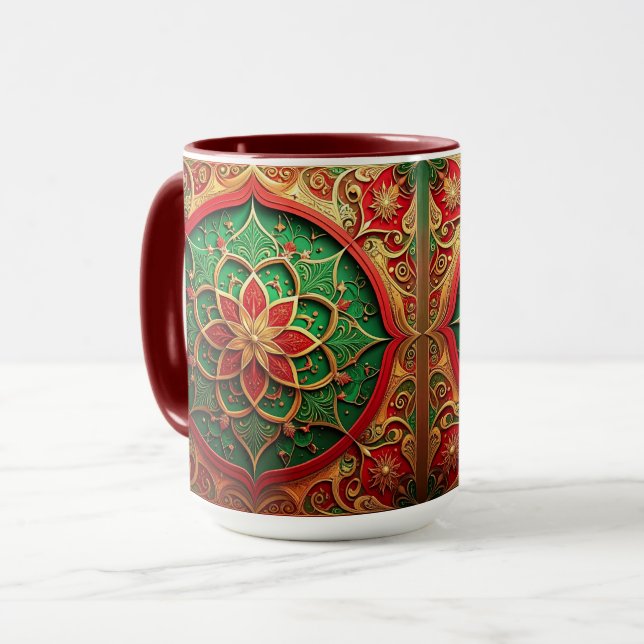 Caneca Decorativa de Feriado Vermelho Verde (Frente Esquerda)