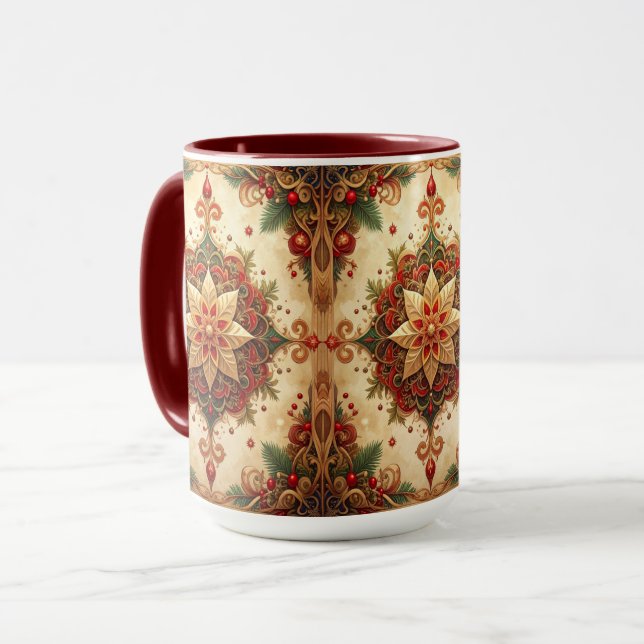 Caneca Decorativa de Feriado Vermelho Verde (Frente Esquerda)