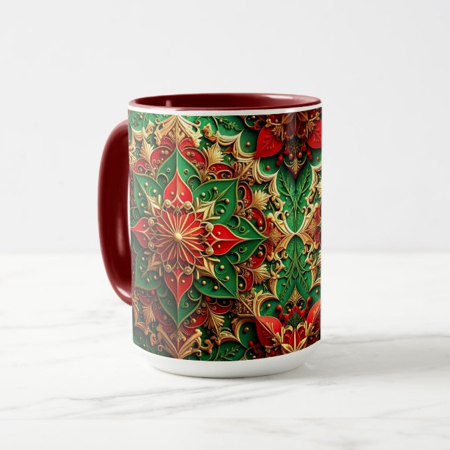 Caneca Decorativa de Férias Vermelha Verde (Frente Esquerda)