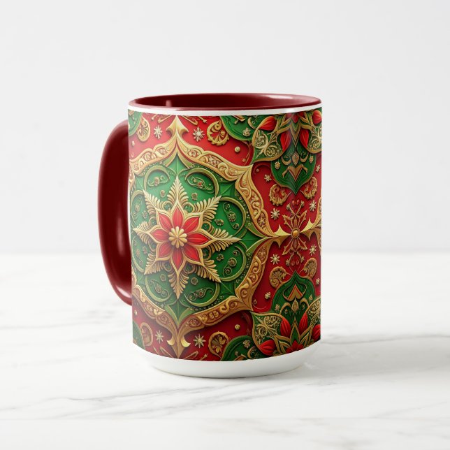 Caneca Decorativa de Férias Vermelha Verde (Frente Esquerda)