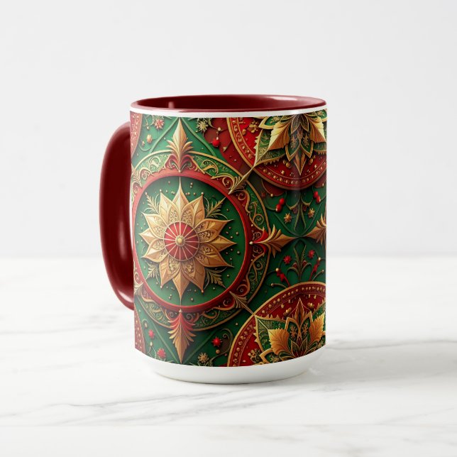 Caneca Decorativa de Férias Vermelha Verde (Frente Esquerda)