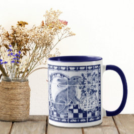 Caneca Dedham Rabbit Coelho Escuro Azul Arte Azulejo Bran