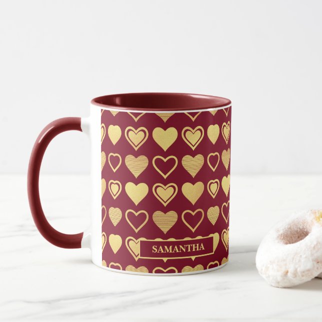 Caneca Deep Burgundy Luxury Hearts Valentine’s Gift (Com Donut)