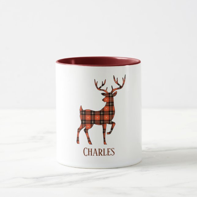 Caneca Deer Silhouette Buck Red and Black Xadrez (Centro)