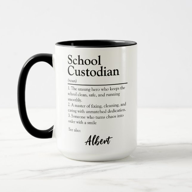 Caneca Definição Personalizada de Zelador Escolar (Esquerda)