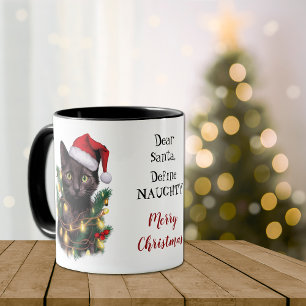 Caneca Definir Gato Malvado Enredado em Luzes de Natal