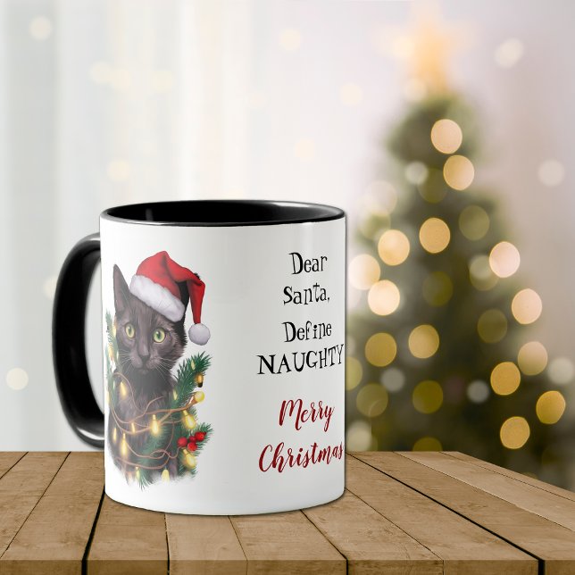 Caneca Definir Gato Malvado Enredado em Luzes de Natal (Criador carregado)