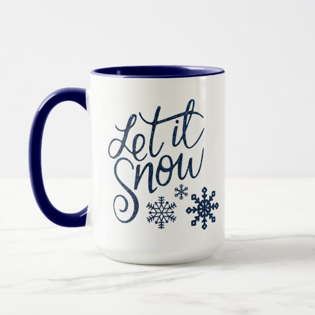 Caneca Deixe-o nevar azul e branco café e cacau (Esquerda)