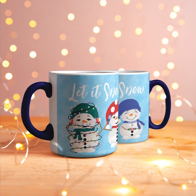 Caneca Deixe-o nevar, neve festiva, aquarela natalina (Criador carregado)