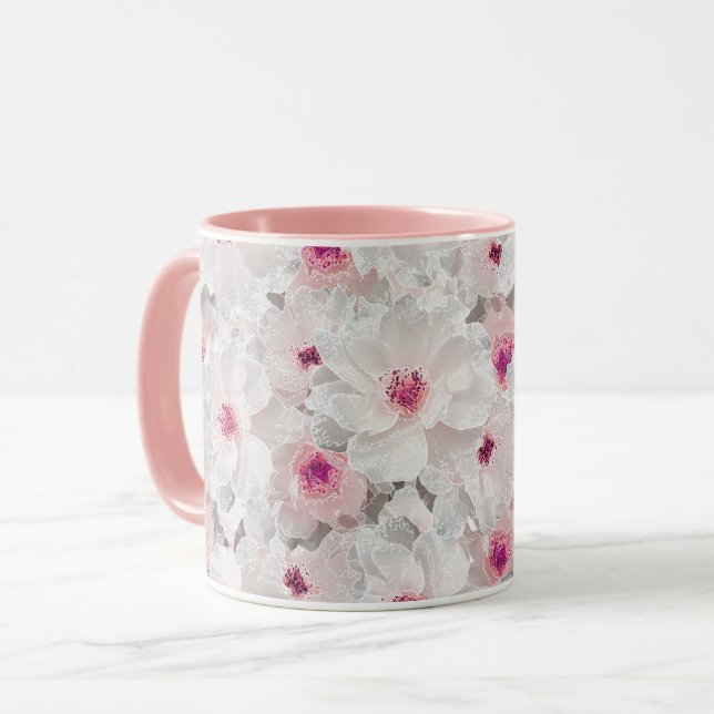 Caneca Delicar floral branco e rosa (Frente Esquerda)