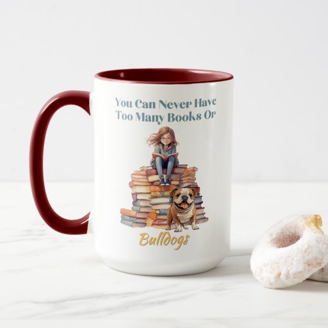 Caneca Demasiados livros ou Buldog (Com Donut)