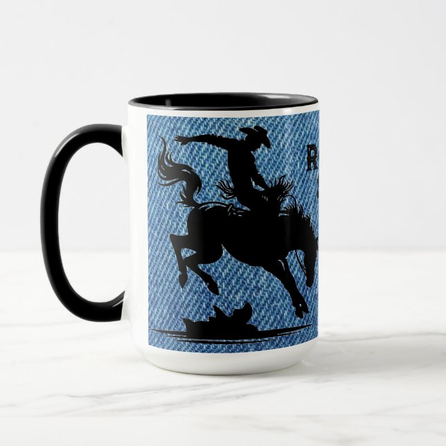 Caneca Denim Azul Estrela de Rodeio Personalizado (Esquerda)
