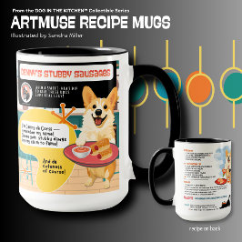 Caneca DENNY'S STUBBY SAUSAGES Corgi Art Muse Recipe 