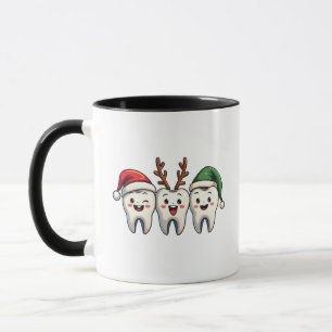 Caneca Dentista Papais noeis de Natal Dental Flores Árvor