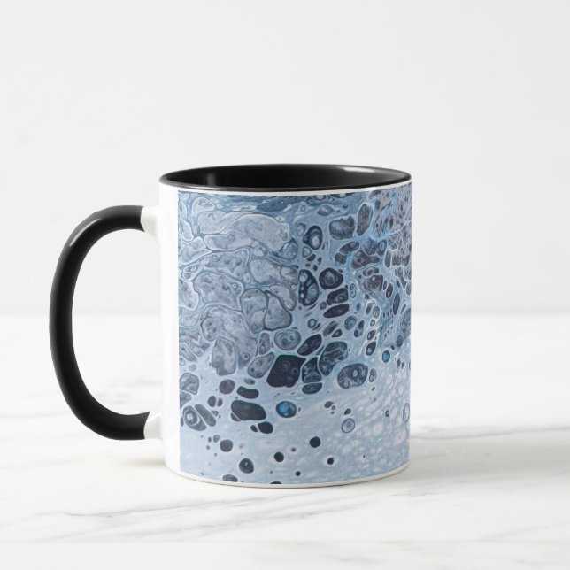 Caneca Deriva Oceânica Azul e Cinza Abstrata (Esquerda)