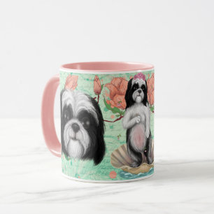 Caneca Derpy Shih Tzu, preto e branco