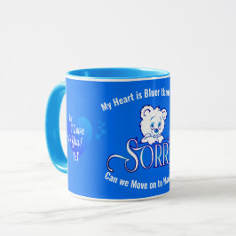 Caneca DESCULPE com o urso triste na desculpa azul