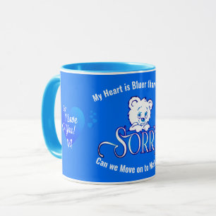 Caneca DESCULPE com o urso triste na desculpa azul