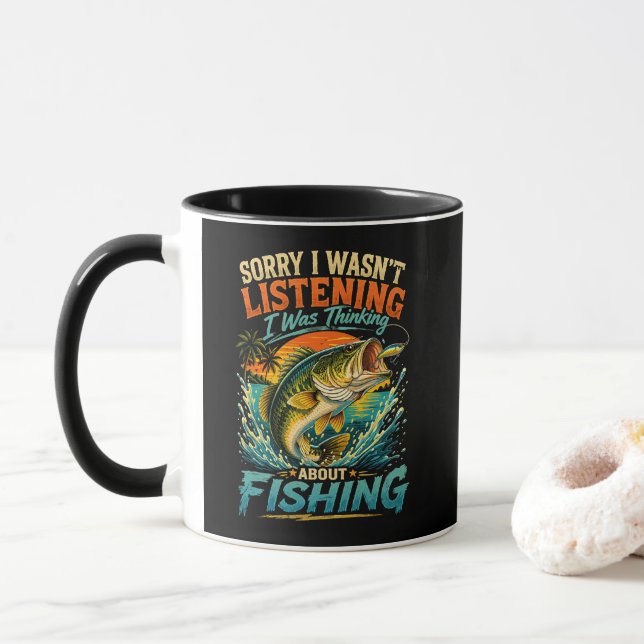 Caneca Desculpe, Estava Pensando Sobre Pesca (Com Donut)