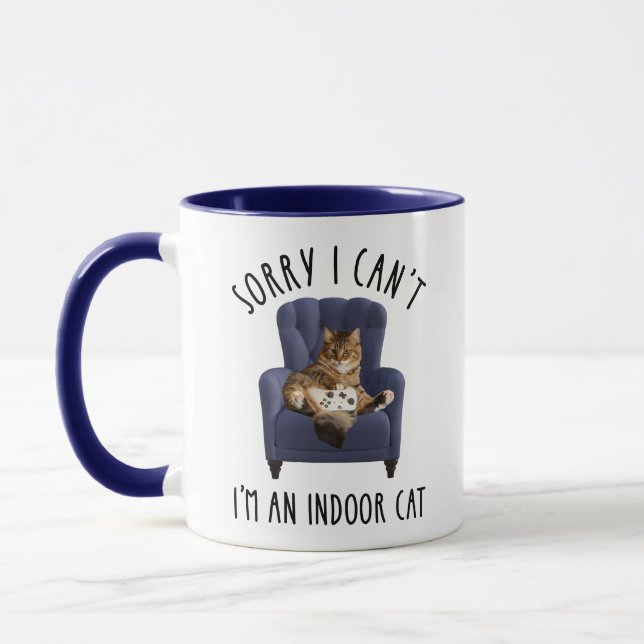 Caneca Desculpe, não posso. Sou um gato interior. (Esquerda)