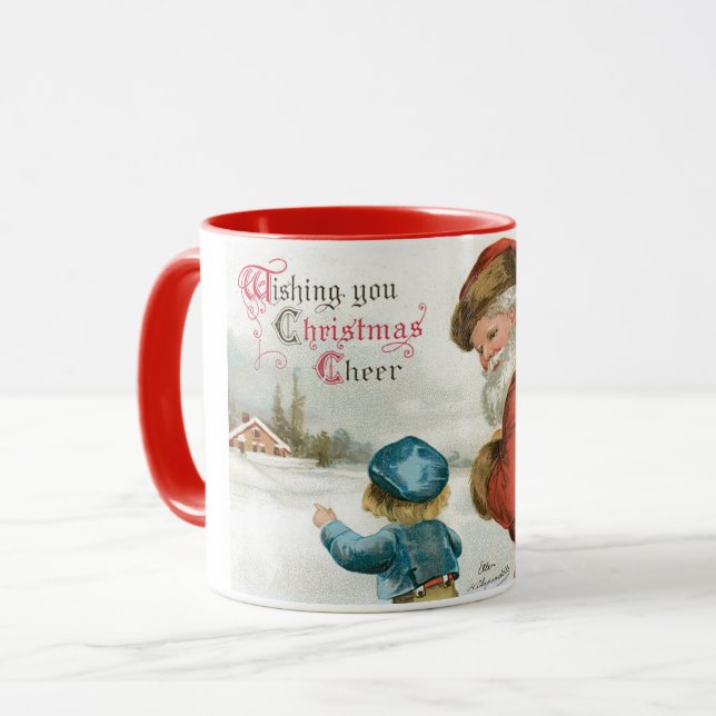 Caneca Desejando Vossa Alegria de Natal por Ellen Clapsad (Frente Esquerda)