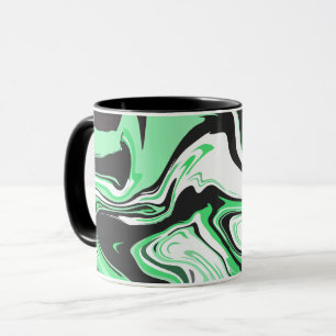 Caneca Desenho Abstrato Verde, Preto e Branco Giratório