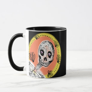 Caneca Desenho Assustador de Esqueleto de Halloween