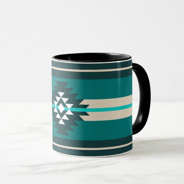 Caneca desenho asteca em cor turquesa (Frente Esquerda)