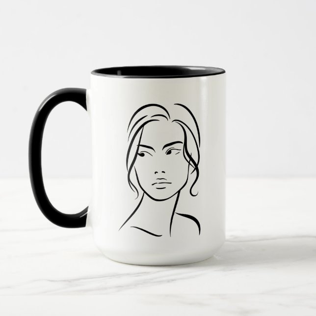 Caneca Desenho da face de uma mulher de linha 4 (Esquerda)
