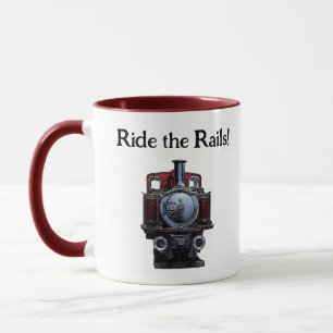 Caneca Desenho da Locomotiva do Comboio Vermelho e Azul