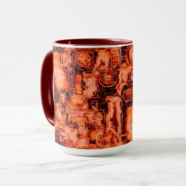 Caneca Desenho de abstrato em mosaico esculpido em tons d (Frente Esquerda)