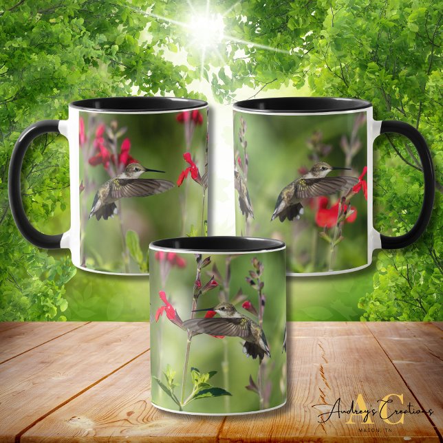 Caneca Desenho de Beija-Flor-de-Pescoço-Rubro  (Criador carregado)