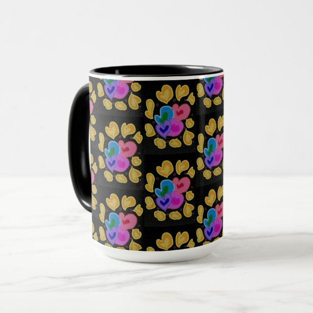 Caneca Desenho de Corações Coloridos (Frente Esquerda)