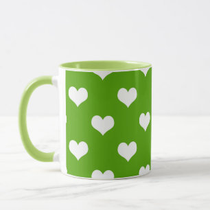 Caneca Desenho de Corações Lindos Brancos Verdes