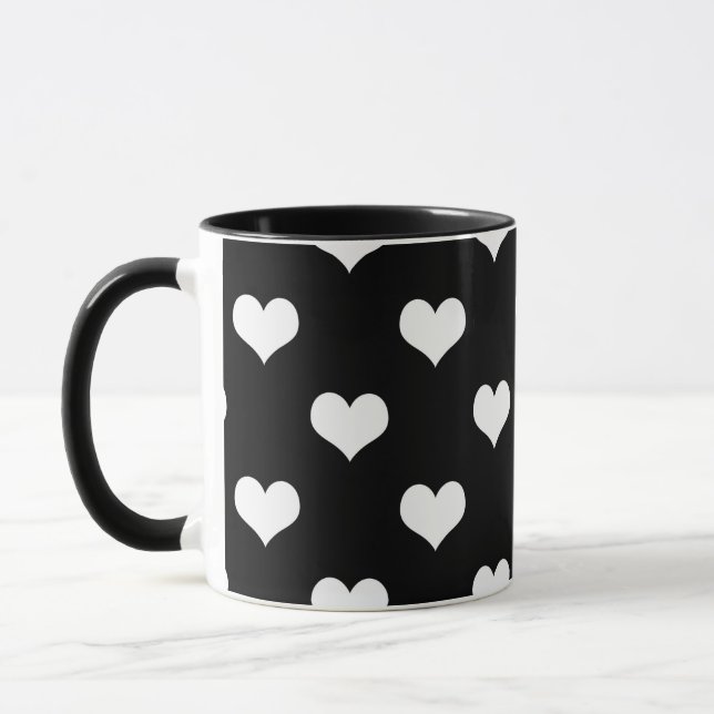 Caneca Desenho de Corações Lindos Preto e Branco (Esquerda)