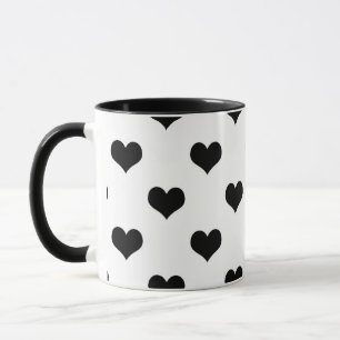 Caneca Desenho de Corações Lindos Preto no Branco