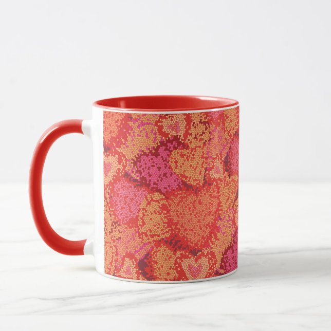 Caneca Desenho de corações mosaico fofos (Esquerda)