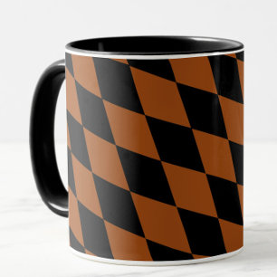 Caneca Desenho de Diamantes Harlequin Marrom Preto Xadrez