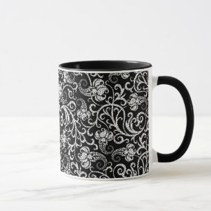 Caneca Desenho de flores dálmata preto fofo