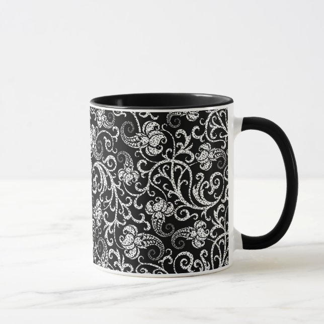 Caneca Desenho de flores dálmata preto fofo (Direita)