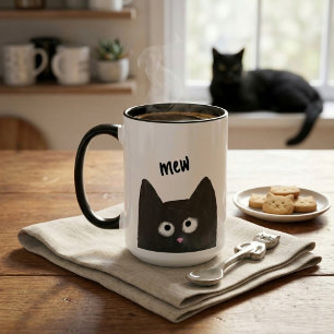 Caneca Desenho de Gize Cute Gato Preto Mia Caprichoso